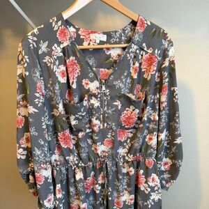 Stella Tweed Floral Long Blouse Size XXL Lightweight Flowing Top